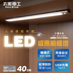 【Taixing Electric】LED Human Body Induction Cabinet Light (40cm) Ultra-thin Magnetic Installation USB Rechargeable Tri-color Light (Smart Induction / Cabinet Strip Light / Staircase Light)