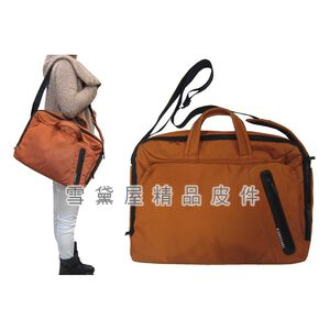 ~雪黛屋~Kawasaki 公事包中容量防水尼龍布+皮革可放A4資夾14寸電腦固定護肩長背帶主袋+外袋共三層HKA083