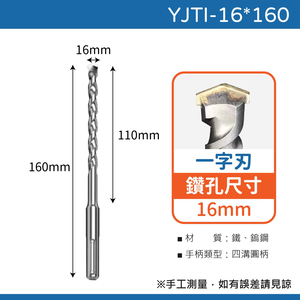 鉅玉經典｜TIGER虎牌  一字刃四溝水泥鑽尾 YJTI-16*160
