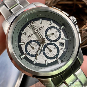 [星晴錶業]MASERATI手錶,44mm,R8873621006槍灰藍錶面銀錶殼銀色精鋼錶帶款