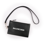 BALENCIAGA 經典Logo牛皮卡片夾(附可拆式掛繩)(黑色), , large