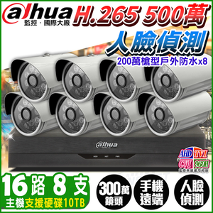 【帝網KingNet】大華 16路8支 1080P 紅外線夜視 H.265 監控套餐 5MP 500萬 主機