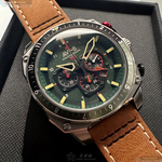 [星晴錶業]新品牌手錶,44mm,AV52111墨綠色錶面銀錶殼咖啡色真皮皮革錶帶款, , large