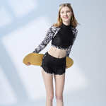 MONINA MIT Girls long-sleeved sunscreen two-piece swimsuit -L, , large