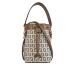 FENDI MON TRESOR FF LOGO 滿版標誌布質二用迷你水桶包/棕色, , large