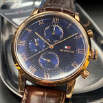 [星晴錶業]TommyHilfiger手錶,44mm,TH00009寶藍色錶面玫瑰金錶殼咖啡色真皮皮革錶帶款, , large