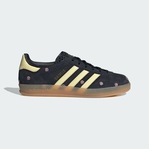 Kixpress-Adidas Gazelle Indoor W 女 休閒鞋 運動 復古 德訓鞋 刺繡 小花 黑 黃 [IF4490]
