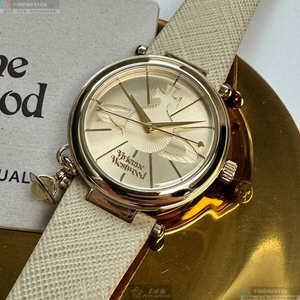 [星晴錶業]Vivienne Westwood手錶,32mm,VW30326金色錶面金色錶殼米黃色真皮皮革錶帶款