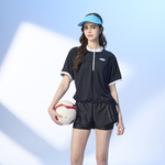 莫妮娜 台灣製 大女短袖前拉鍊設計 三件式泳裝 運動時尚 ~5L加大, , large