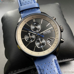 [星晴錶業]BOSS手錶,44mm,HB1513563鐵灰錶面黑錶殼寶藍真皮皮革錶帶款, , large