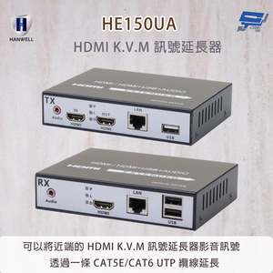 昌運監視器 HANWELL HE150UA HDMI K.V.M 訊號延長器 Over LAN 最遠傳輸距離可達150M