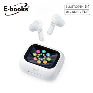 【全新品清倉特價】[ E-books ] SS66 AI智能全觸控螢幕ANC主動降噪藍牙5.4耳機-白