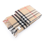 BURBERRY 經典格紋與標誌條紋雙面可用羊毛圍巾/經典米色, , large