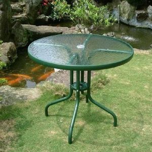 【BROTHER兄弟牌】免運費優惠80cm戶外玻璃庭院圓桌 80cm (綠色/黑色) ，中間大盤18公分，更加穩固，另有