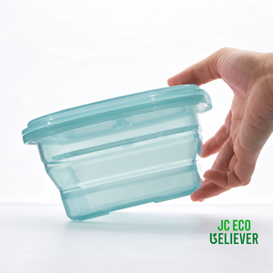 [JC ECO BELIEVER]400ml晴天藍方形矽膠保鮮盒 台灣食藥署合格 保鮮盒 折疊保鮮盒 折疊便當盒&nbsp;微波保鮮盒 矽膠便