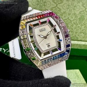 [星晴錶業]GEYA手錶,36mm, 44mm,G76221LWW白色錶面銀錶殼白矽膠錶帶款