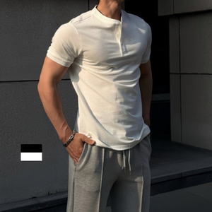 縮袖-亨利領Tshirt