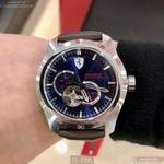 [星晴錶業]FERRARI手錶,44mm,FE00109寶藍色錶面黑錶殼咖啡色真皮皮革錶帶款, , large