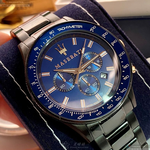 [星晴錶業]MASERATI手錶,44mm,R8873640001寶藍色錶面黑錶殼深黑色精鋼錶帶款, , large