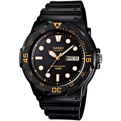 CASIO 卡西歐DIVER LOOK 潛水運動風手錶-黑x橘黃 MRW-200H-1EV