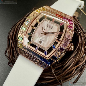 [星晴錶業]GEYA手錶,36mm, 44mm,G76221LHW白色錶面玫瑰金錶殼白矽膠錶帶款