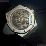 [星晴錶業]GEYA手錶,42mm,G78036GWKW雙面機械鏤空錶面銀錶殼深黑色真皮皮革錶帶款, , large