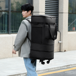 lussuoso｜三合一多功能萬向輪擴充背提旅行袋, 黑色, large