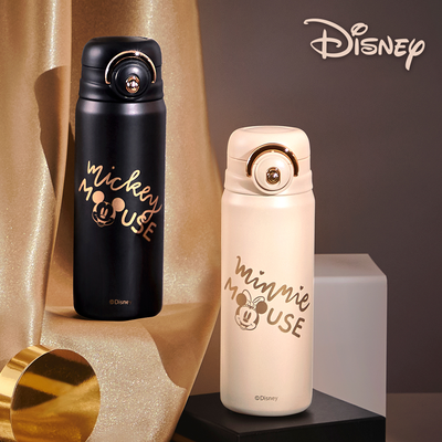 Disney迪士尼 金色米奇不銹鋼矽膠雙飲真空保溫瓶600ml(可上鎖)