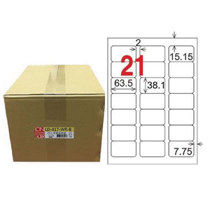 【龍德】LONGDER三用電腦標籤 A4 21格圓角38.1*63.5mm可再貼1000張/箱LD-817-WR-B(適用雷射、噴墨、影印)