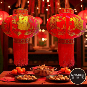 摩達客◉春節開運招財◉40x60cm年節元宵金線大紅燈籠吊飾2入組(不含燈)