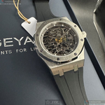 [星晴錶業]GEYA手錶,42mm,G78036GWKW雙面機械鏤空錶面銀錶殼深黑色真皮皮革錶帶款, , large