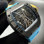 [星晴錶業]GEYA手錶,46mm, 52mm,G78208GWKB雙面機械鏤空錶面黑錶殼寶藍矽膠錶帶款, , large