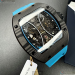 [星晴錶業]GEYA手錶,46mm, 52mm,G78208GWKB雙面機械鏤空錶面黑錶殼寶藍矽膠錶帶款, , large