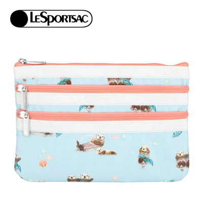 Lesportsac 3-Zip Cosmetic 三層拉鍊化妝包 收納包 盥洗包 女包 男包(海洋風格水獺)