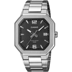 CASIO 卡西歐 八角日期指針手錶-黑x銀 不鏽鋼帶 考試錶 學生錶 送禮 禮物 推薦(MTP-B195D-1AV), , large