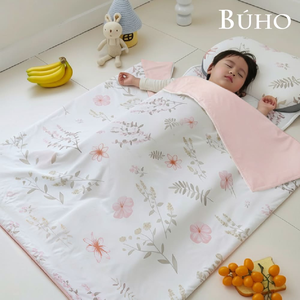 【BUHO布歐】《春日留風》零度冰眠紗涼感兒童睡墊三件組(鋪棉睡墊+涼被+記憶枕)