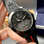 [星晴錶業]MASERATI手錶,46mm,R8871612004黑色錶面黑錶殼深黑色矽膠錶帶款, , large
