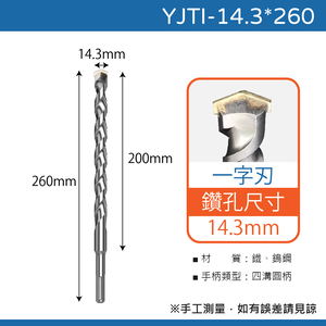 鉅玉經典｜TIGER虎牌 一字刃四溝水泥鑽尾 YJTI-14.3*260