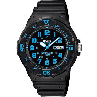 CASIO 卡西歐 DIVER LOOK 潛水運動風手錶-黑x螢光藍 MRW-200H-2BV