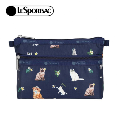 Lesportsac Cosmetic Clutch 雙層拉鍊化妝包 收納袋 盥洗包 女包(熱帶度假貓咪)