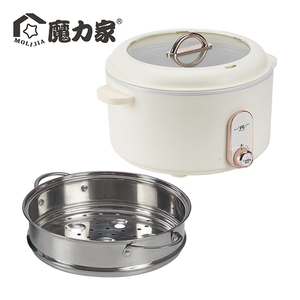 【MOLIJIA】3L-M25 Multifunctional Non-stick Electric Hot Pot + M2209 Stainless Steel Steamer - Rose White