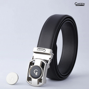 Green Golf 高爾夫 自動扣皮帶 腰帶 合成皮 磁吸球標 鋅合金帶扣 黑