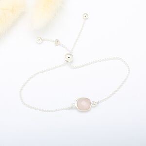 【Angel & Me】方形 粉晶 rose quartz 純銀 簡約 手鍊 生日 禮物