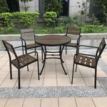 【BROTHER兄弟牌】90cm-105公分鋁合金塑木圓桌+4張塑木椅(深咖啡色)-室外鋁框不生鏽耐用, , large