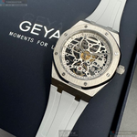 [星晴錶業]GEYA手錶,42mm,G78036GWWW雙面機械鏤空錶面銀錶殼白矽膠錶帶款, , large