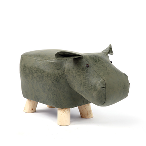 Creative animal-shaped solid wood children's low stool, hippo green