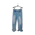 Pink ruffled jeans denim blue, , large