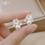 【Gulicc】古莉可 耳環 輕奢高級感貝殼花朵珍珠耳環, , large