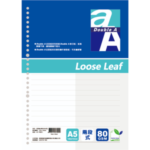 【DOUBLE A】A5活頁紙-兩段式內頁80入-#DALL10002