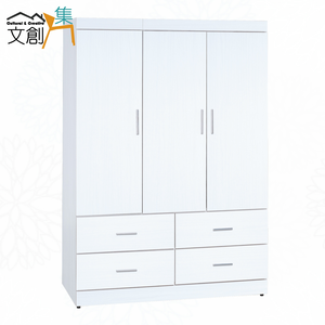 【文創集】卡蒂柏4尺三門四抽衣櫃(客約商品)